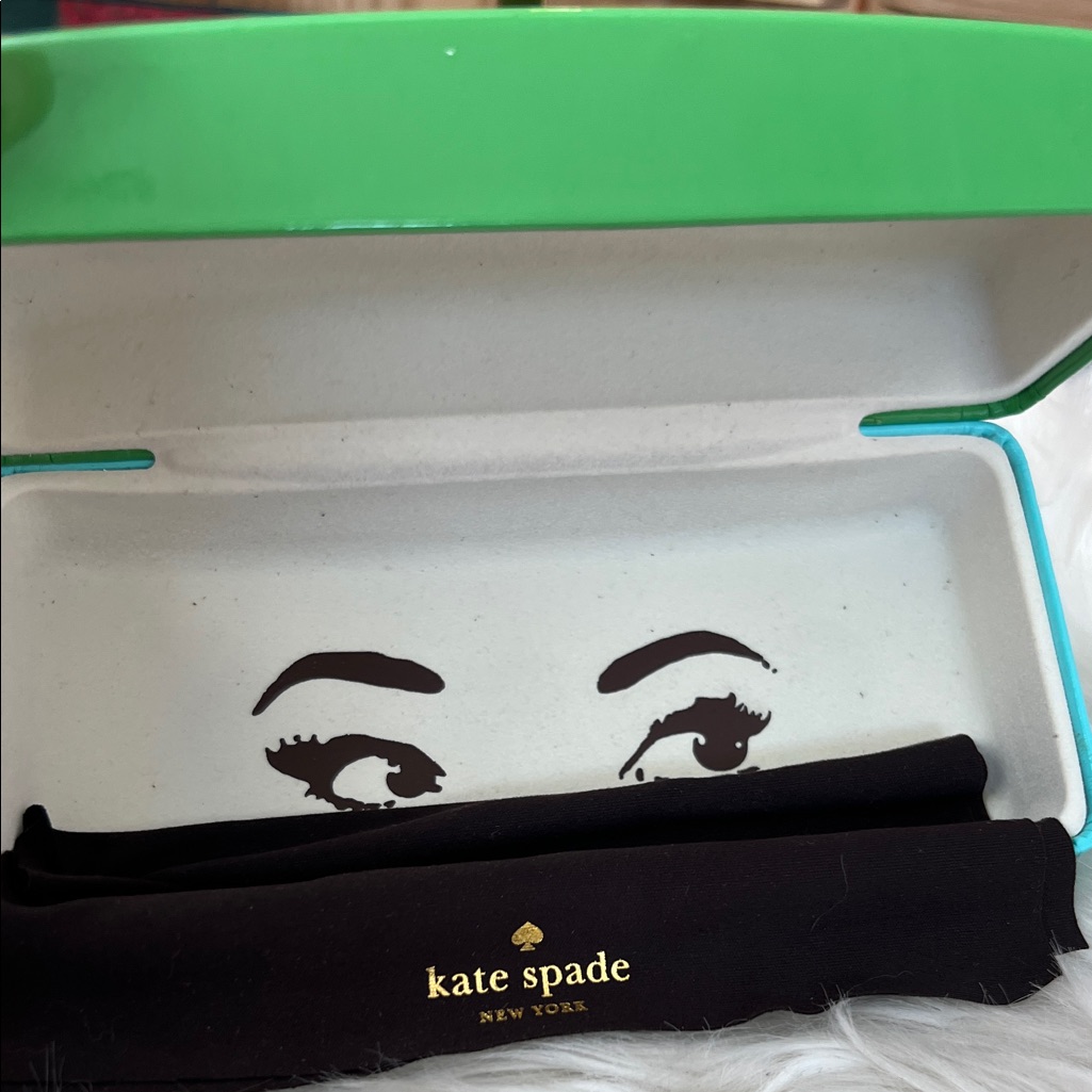 Kate Spade Green And Black Eyeglass Case And Brown Cloth